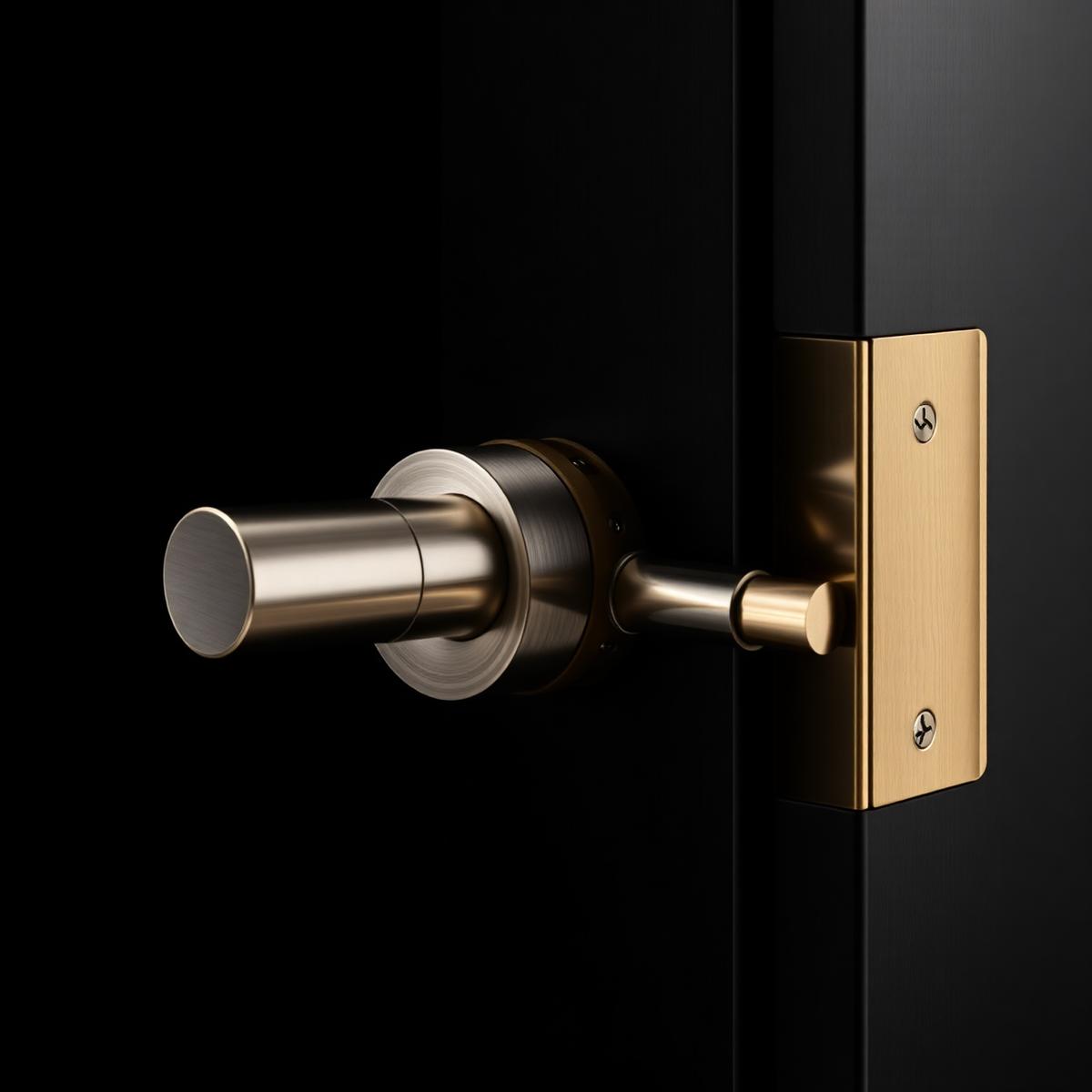 Mécanisme de serrure multipoints Fichet en laiton sur porte noire